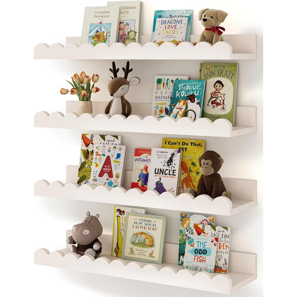 Baby Nursery Bookshelf - 4er-Pack Weiße Schwebende Regale, Wandregale für