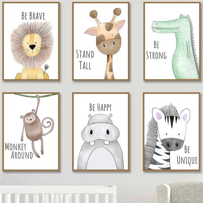 Baby Nursery Quotes - Wandkunst für Kinderzimmer, niedliche Cartoon-Tierposter mit