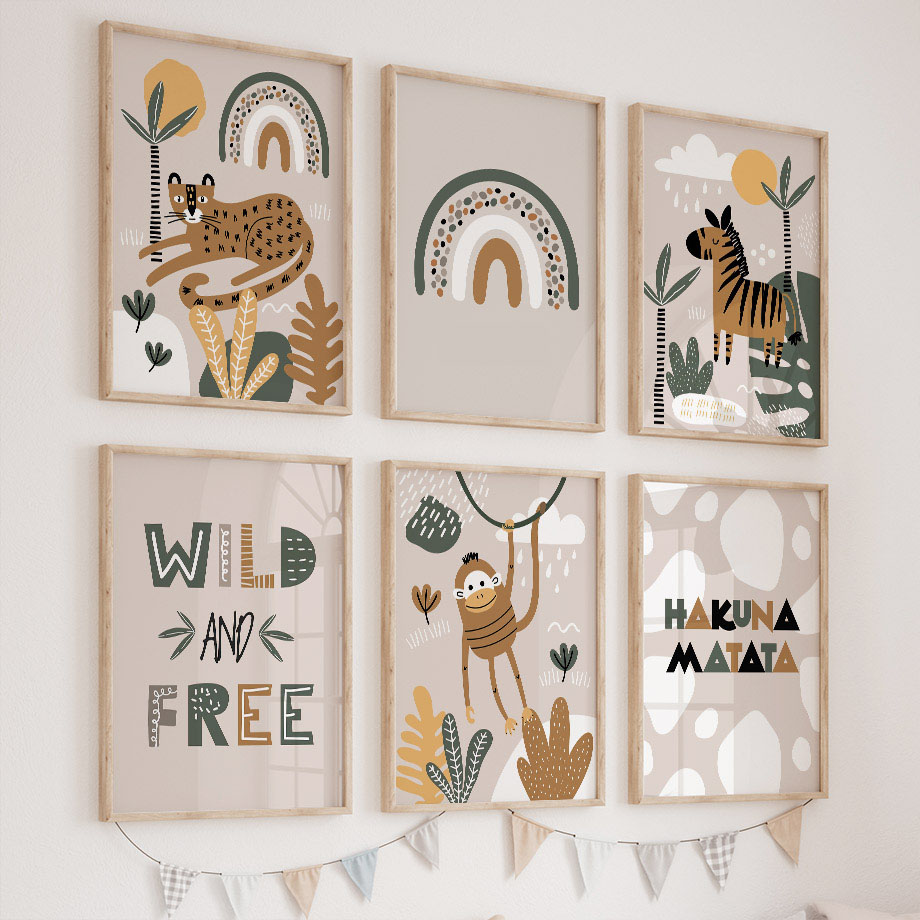 Baby Zebra Nursery - Leopard Zebra Affe Dschungeltiere Kinderzimmer Wandkunst