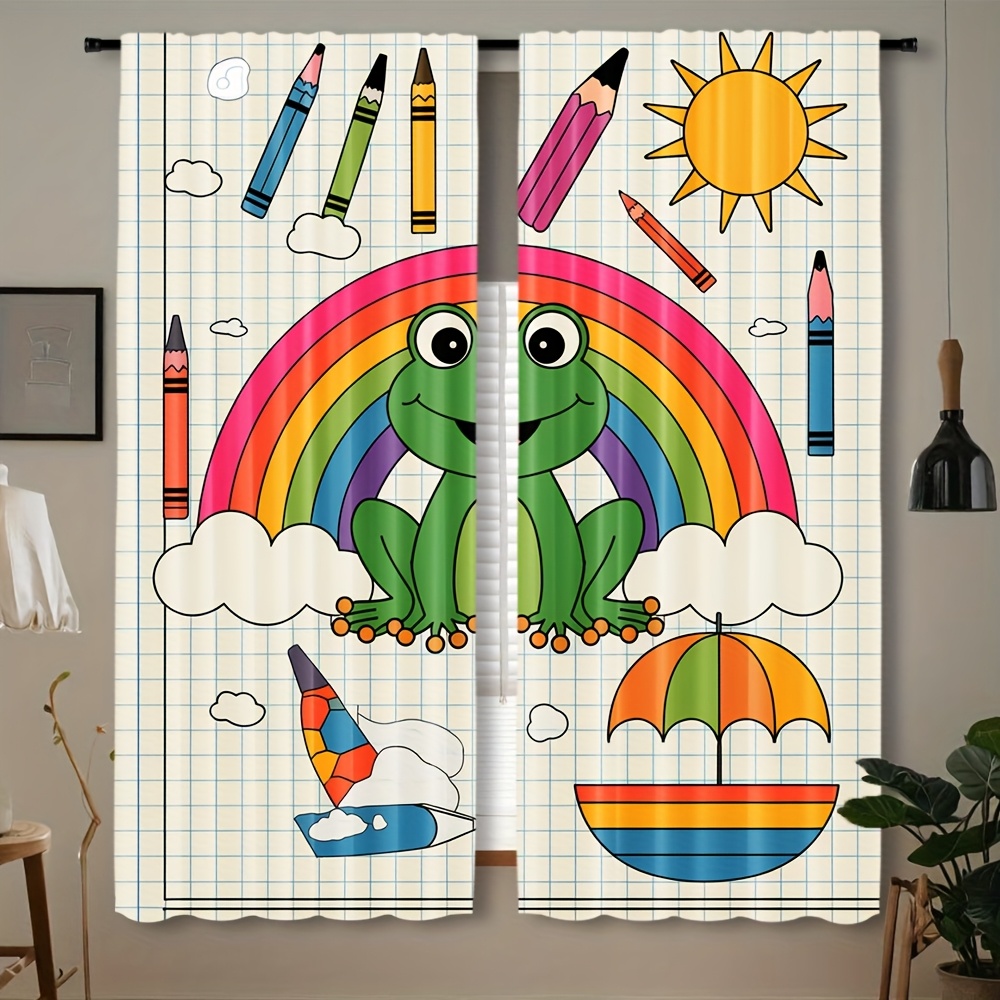 Baby Nursery Colors - Niedlicher Regenbogen-Frosch-Vorhang, Fensterdekoration, Cartoon-Kinderzimmer-Thema, Kinder-Wandkunstdrucke, leuchtende