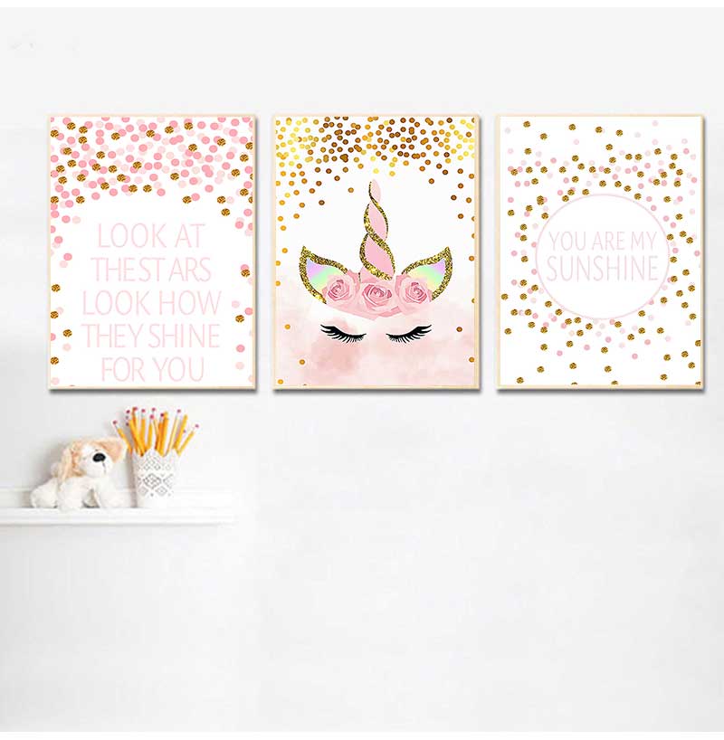 Baby Nursery Quotes - Dekoratives Bild Babyzimmer-Dekoration Rosa Einhorn Kinderzimmer-Zitate