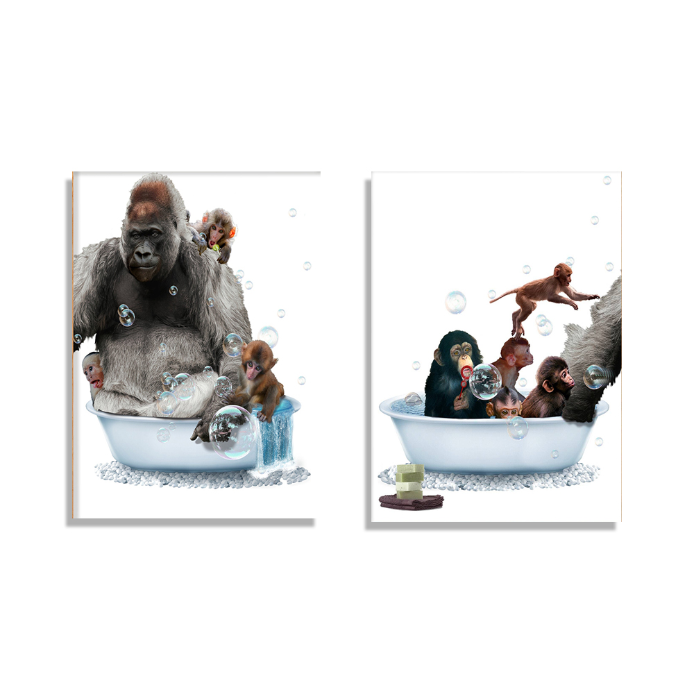 Baby Zoo Nursery - Gorilla-Badewannen-Poster, Baby-Affen-Zoo Wandkunst, Niedliches Übergroßes Affen-Humor
