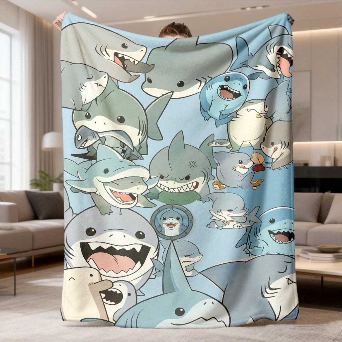 Baby Nursery In Hospital - Große Cartoon Babyhai-Fleece-Decke, Ozean-Kinderzimmer-Dekoration, Gemütliche Plüschdecke