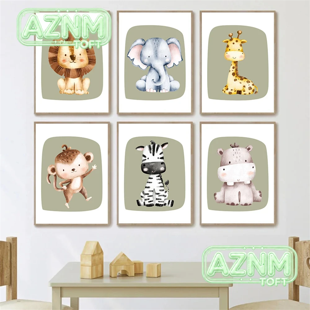 Baby Zebra Nursery - Niedlicher Affe, Zebra, Giraffe, Löwe Leinwanddruck
