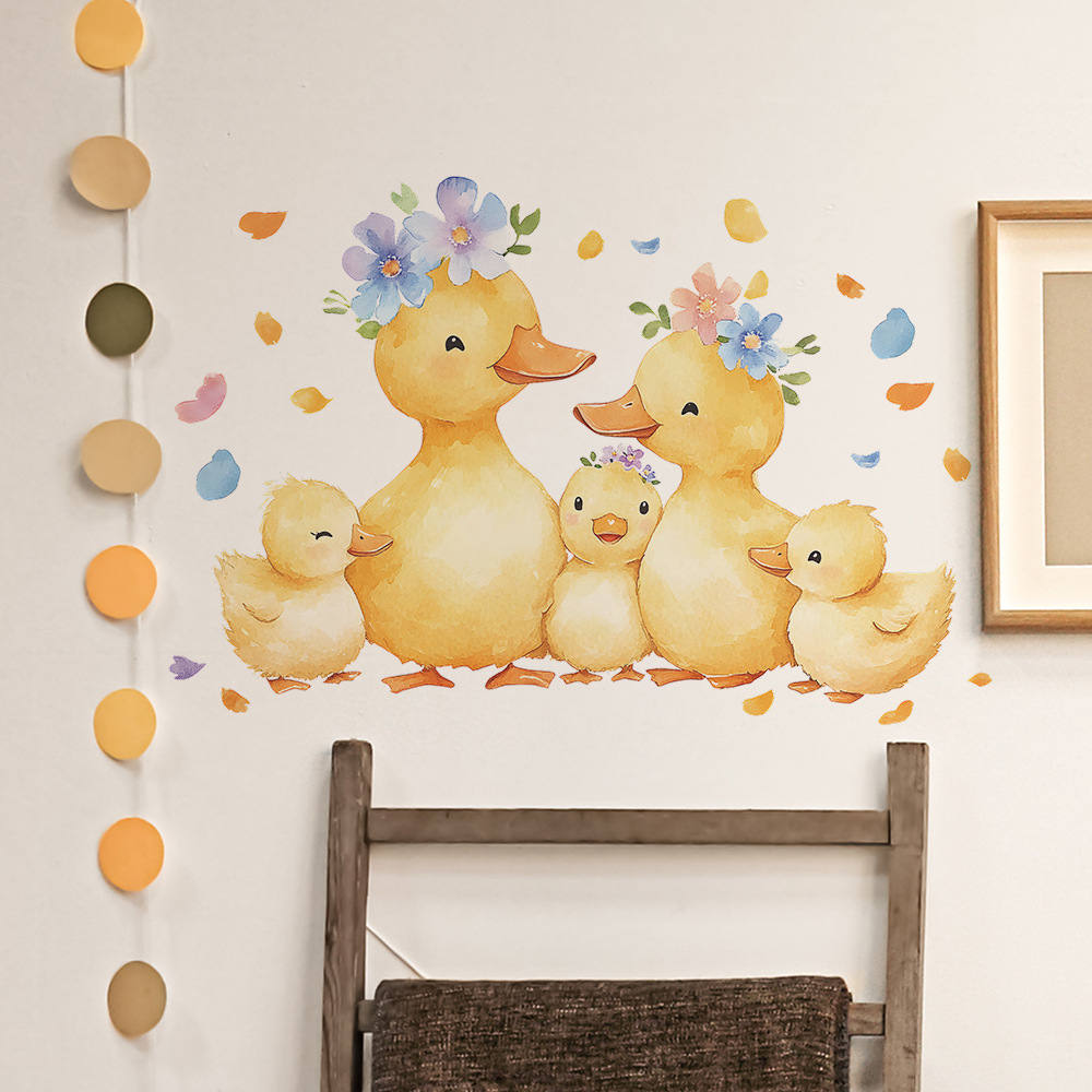 Baby Nursery Yellow Walls - Cartoon Gelbe Ente Familie Wandaufkleber Niedliche