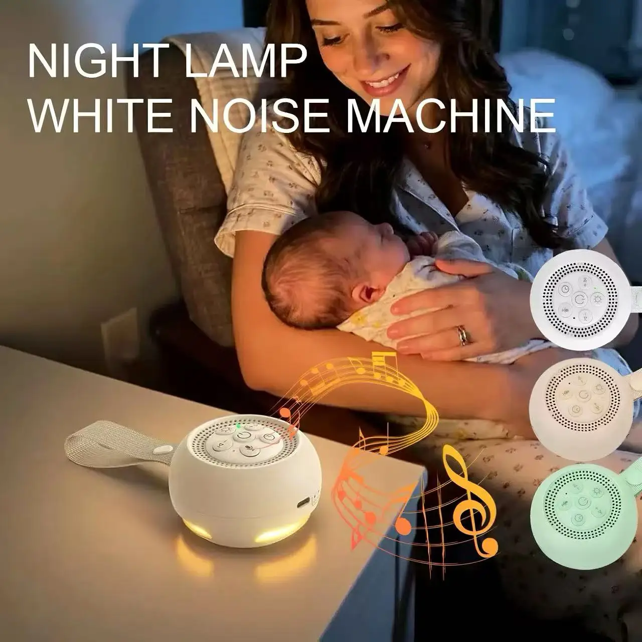 Baby Sound Machine White - Weißes Rauschen Gerät mit warmem Nachtlicht,