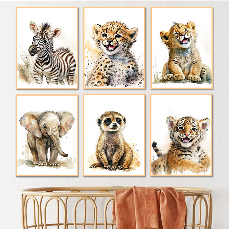 Baby Zebra Nursery - Aquarell-Tiere Baby-Gepard Giraffe Elefant Erdmännchen Zebra