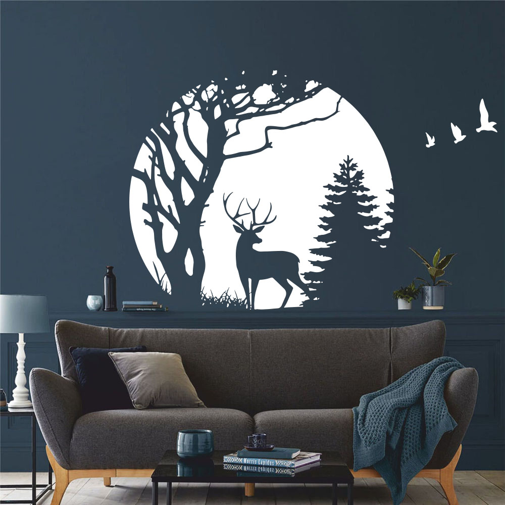 Baby Nursery Tree - Kreis Wald Deer Kiefer Wand Aufkleber