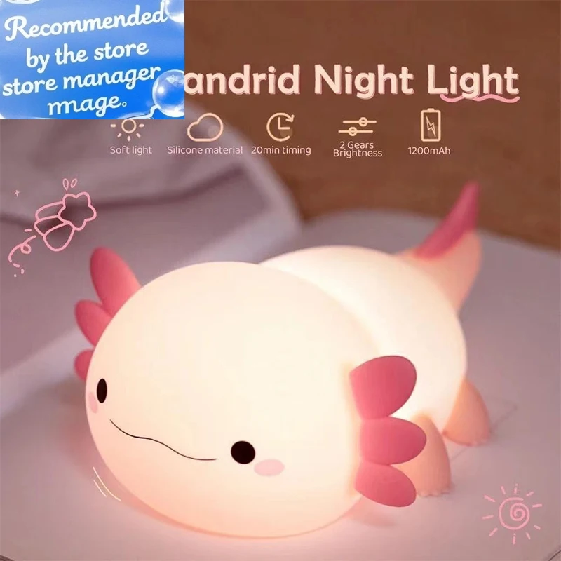 Baby Nursery Equipment - Niedliches Axolotl-Nachtlicht, Silikon-Schlaflampe für Kinderzimmer, Touch-Control-Nachtlichter,