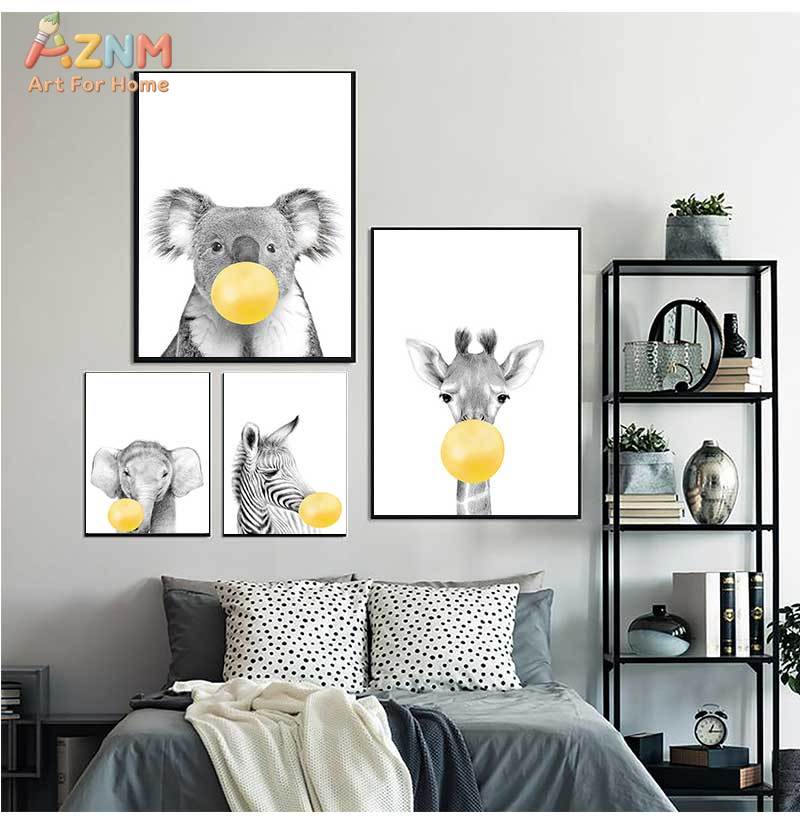 Baby Nursery Yellow Walls - Baby Kinderzimmer Gelbe Ballons Tier Wandkunst