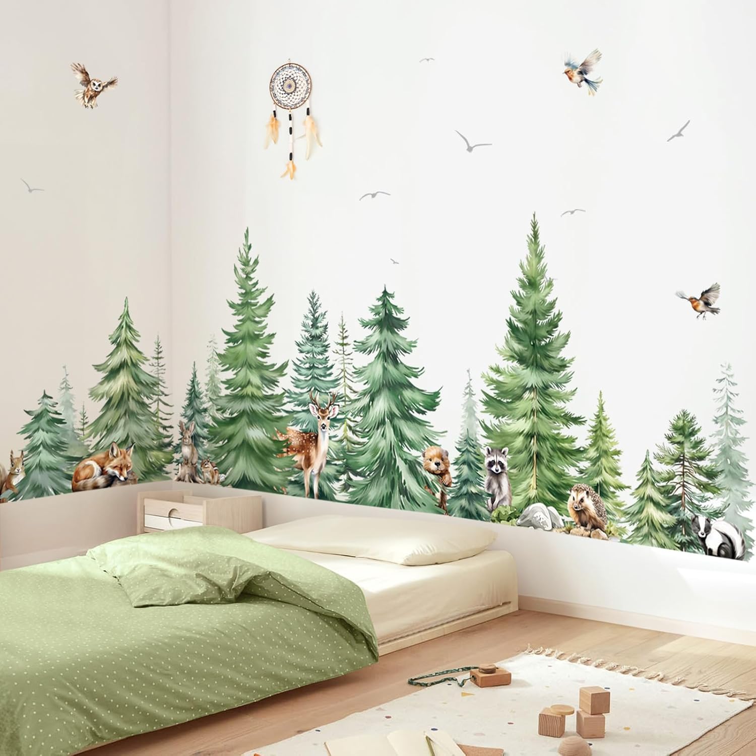 Baby Nursery Tree - Große Aquarell Kiefer Tiere Wandaufkleber Kinderzimmer