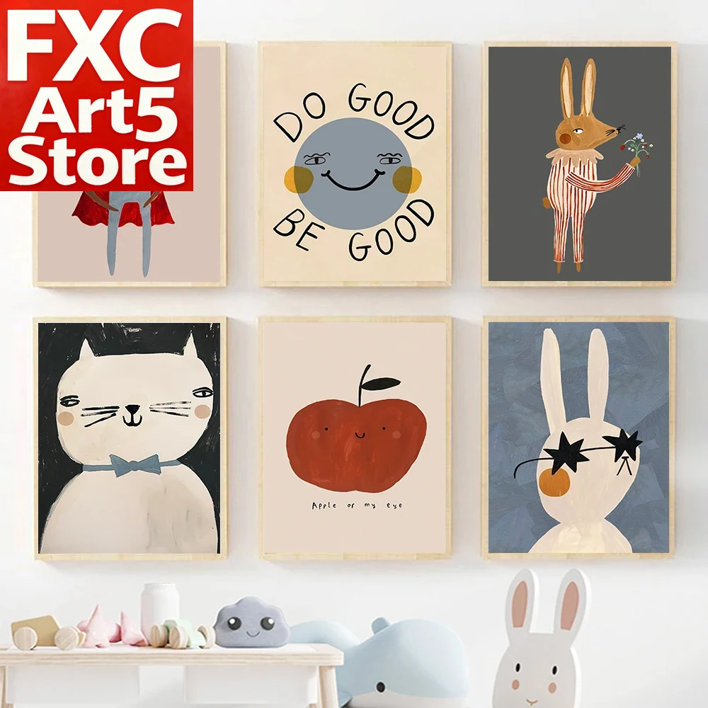 Baby Nursery Quotes - 1 Stück Rahmenloses Lustiges Cartoon-Kaninchen-Bär-Tier Wandkunst