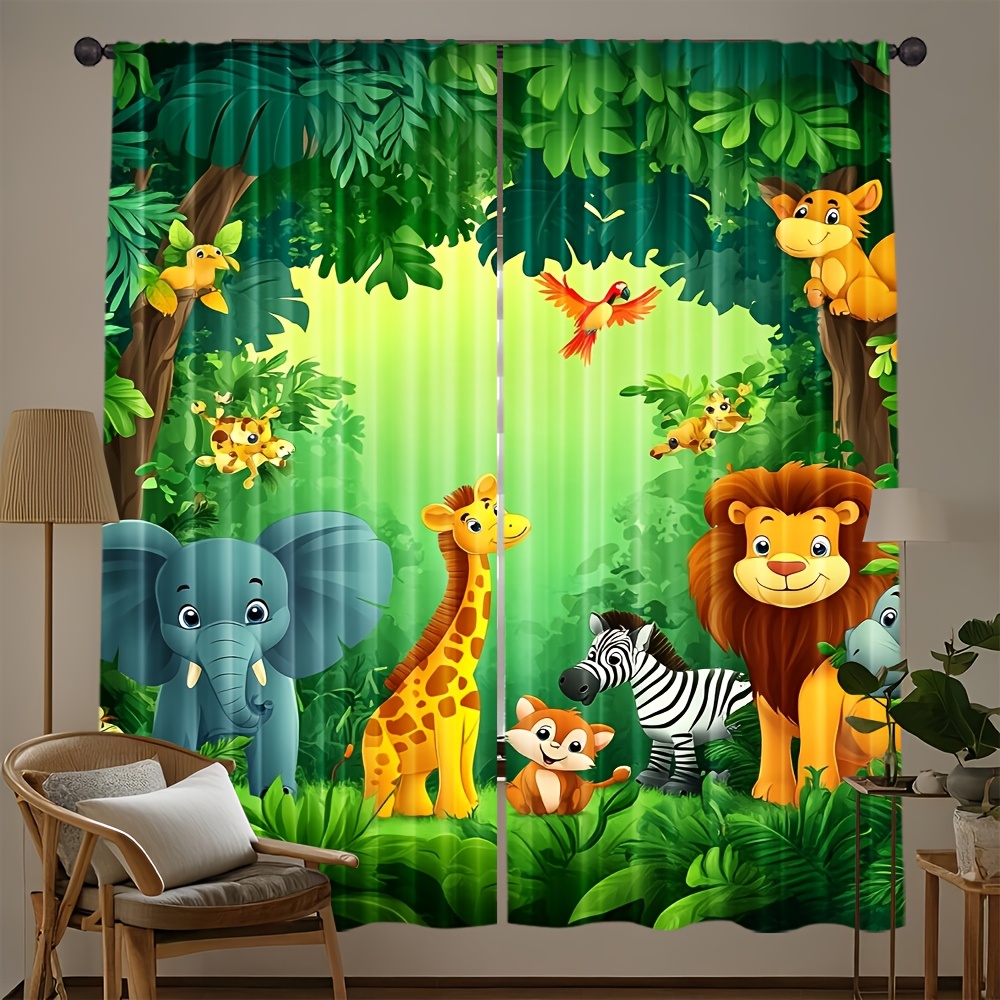 Baby Nursery In Hospital - 2 Stück Cartoon-Tier-Vorhänge mit Dschungel-Safari-Druck aus