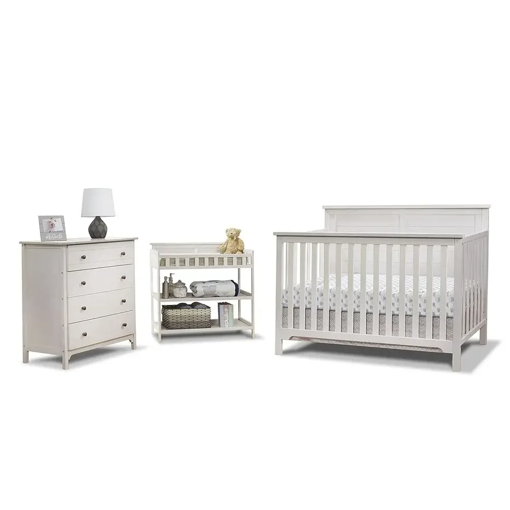 Convertible Crib Set - 3-teiliges Kinderzimmer-Set mit 4-in-1 umwandelbarem Kinderbett,