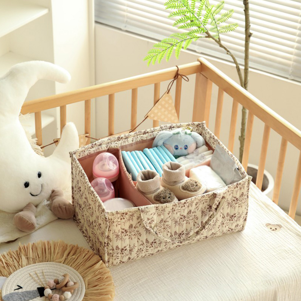 Baby Nursery Must Haves - Blumenmuster Aufbewahrungskorb mit Herausnehmbarem Trenner, Tragbare