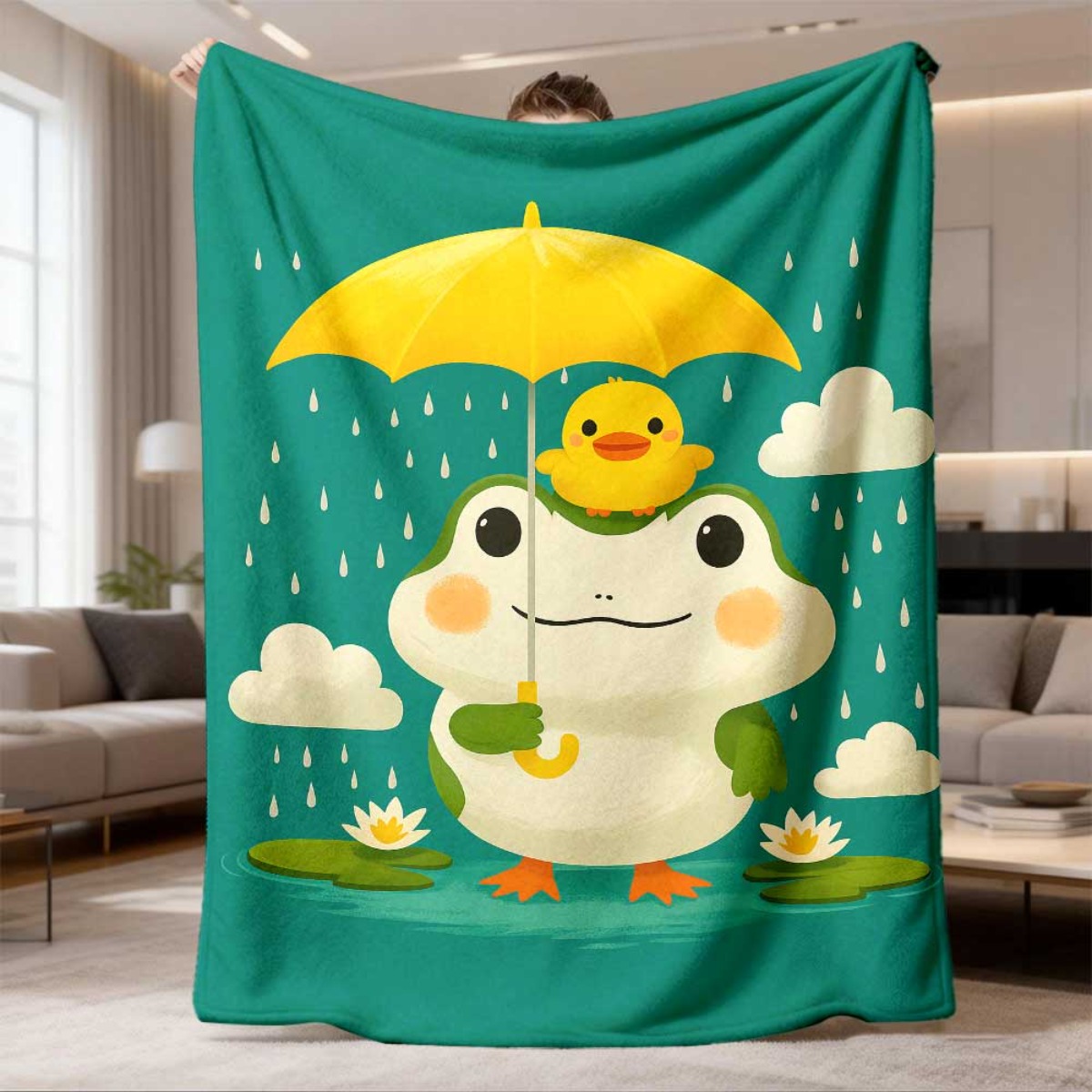 Baby Nursery In Hospital - Süße, bezaubernde Frosch- und Küken-Regenteich-Decke, Plüschdecke,
