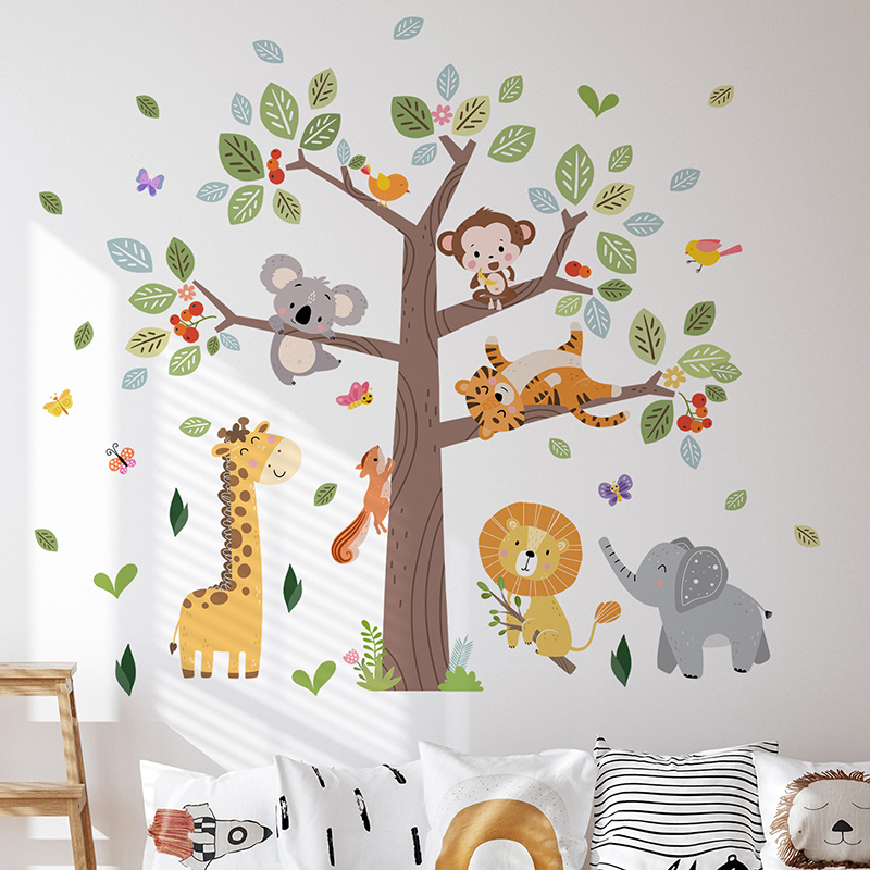 Baby Zoo Nursery - Großer Dschungel-Tier-Wandaufkleber, Vinyl, Elefant, Giraffe, Zoo,