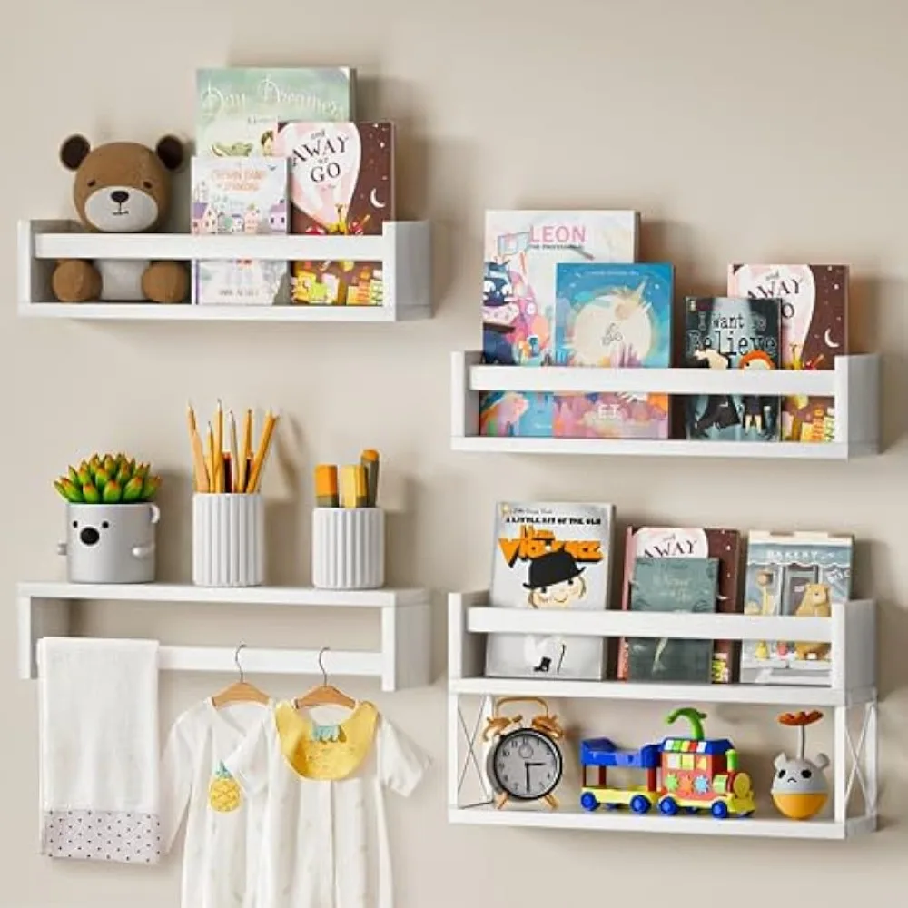 Baby Nursery Bookshelf - QimCoor Kinderzimmer-Bücherregale, 4er-Set, 16,5 Zoll, schwebendes