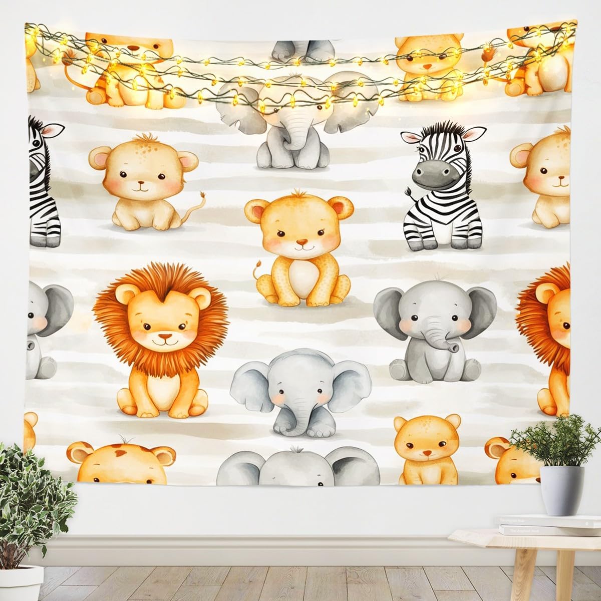 Baby Zoo Nursery - Niedliche Safari-Dschungeltiere Wandteppich Boho Kinderzimmer-Dekoration Löwe