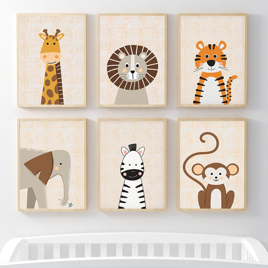 Baby Nursery Pictures - Löwe Giraffe Elefant Zebra Affe Kinderzimmer