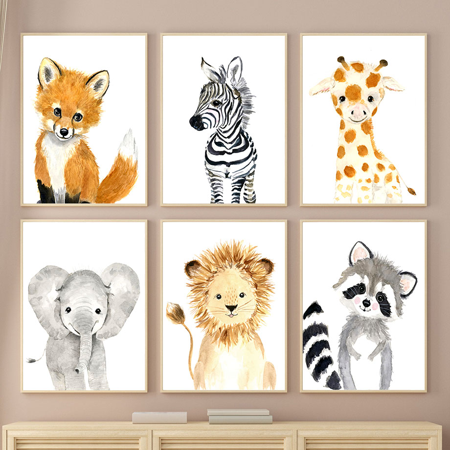 Baby Zebra Nursery - Boho Waschbär Elefant Löwe Fuchs Zebra