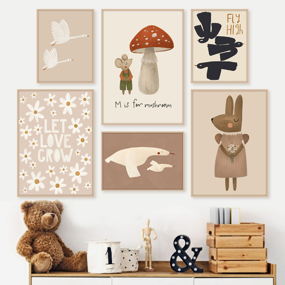Baby Nursery Frames - Boho Cartoon Kaninchen Maus Gans Poster