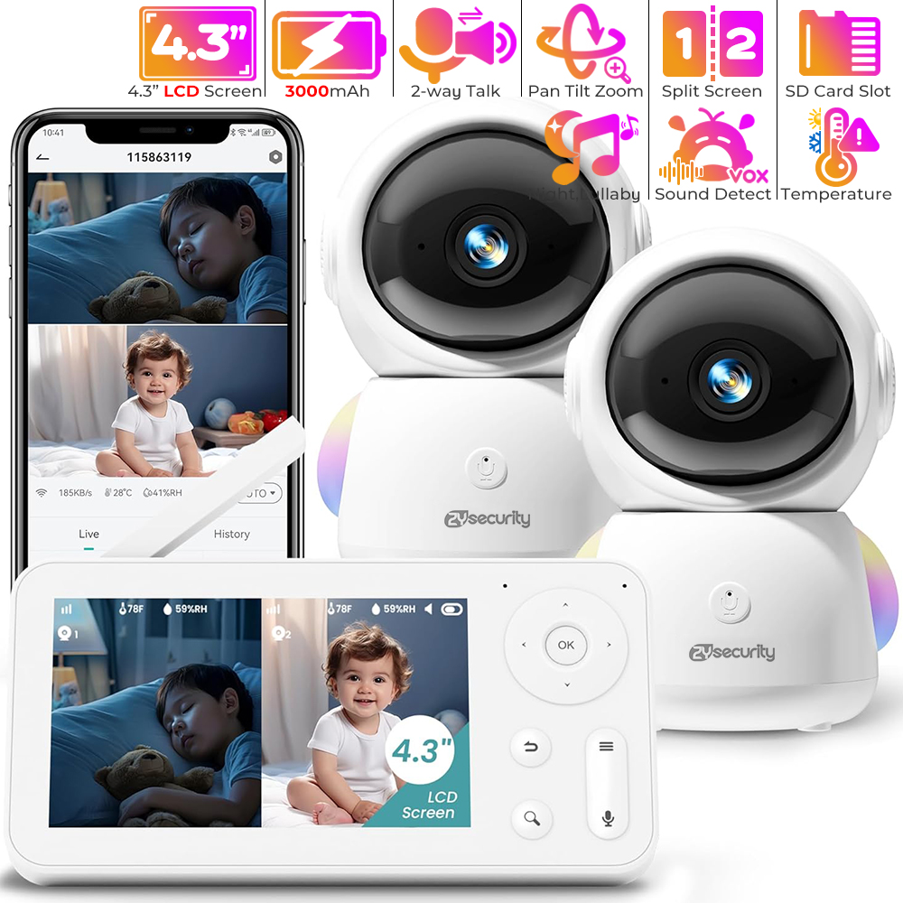 Baby Nursery Equipment - 2K-Babyphone mit 2 Kameras und Audio,