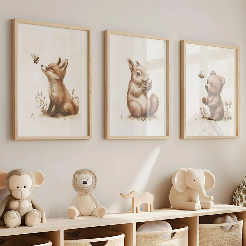 Baby Nursery Art - Bär, Hase, Fuchs, Hirsch, Eichhörnchen, Maus