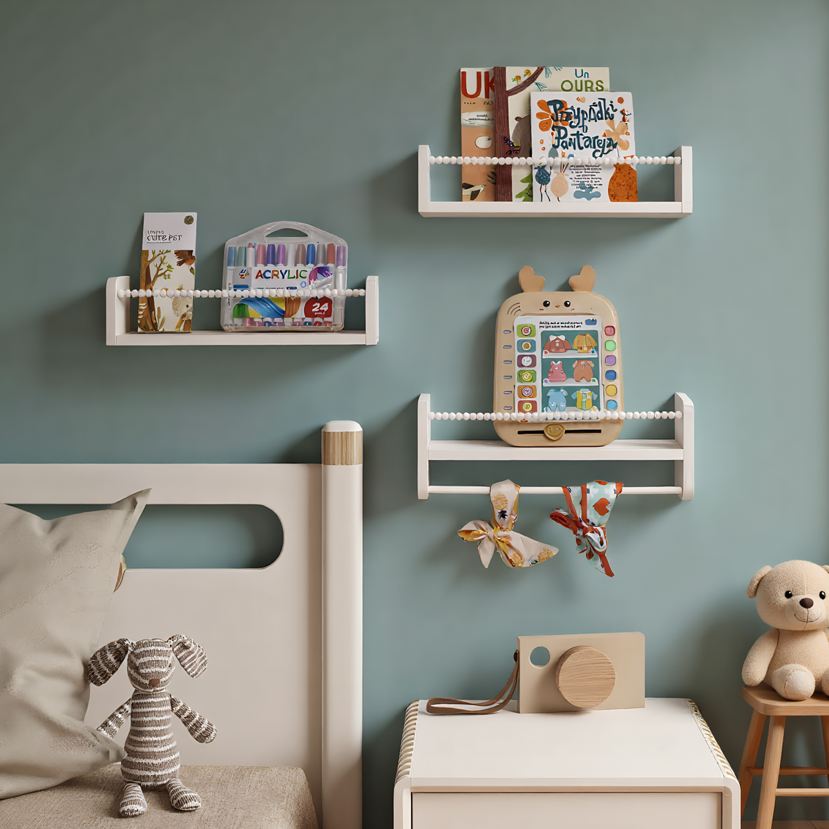 Baby Nursery Bookshelf - Schwebende Kinderbücherregale für die Wand, Naturholz-Wandbücherregal