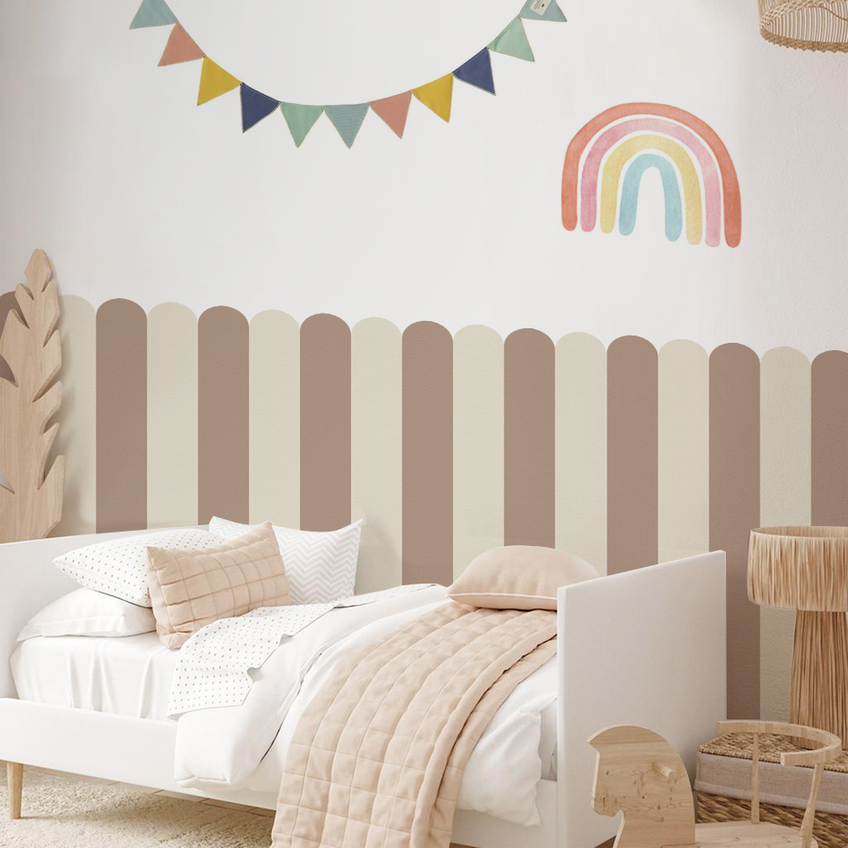 Baby Nursery Pictures - Mehrfarbige vertikal gestreifte Bogen-Tapete für Kinderzimmer,