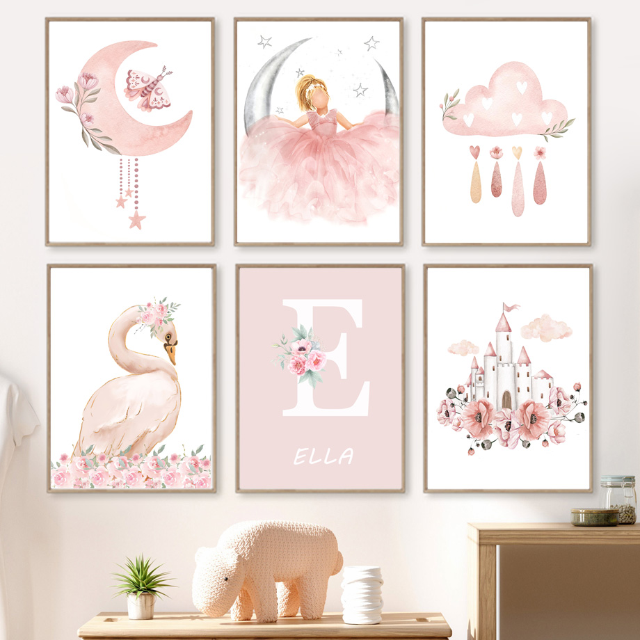 Rosa Engel Mädchen Sonne Mond  – Baby Nursery Art Bewertung und Preis