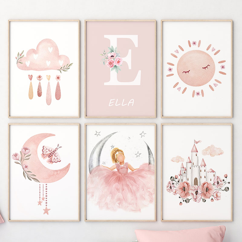 Rosa Engel Mädchen Sonne Mond  – Baby Nursery Art Bewertung und Preis