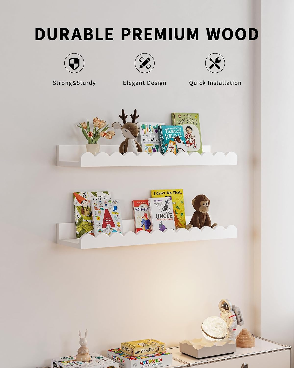 Set aus 4 weißen, gewellten, s – Baby Nursery Bookshelf Bewertung und Preis
