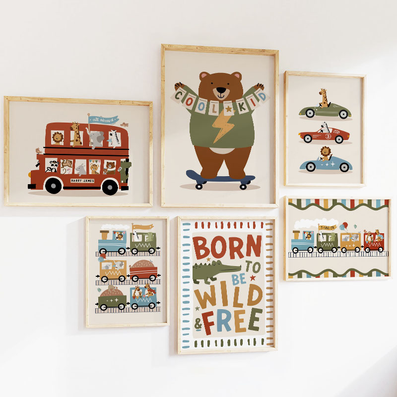 Lustige Cartoon-Tiere Auto Bus – Baby Nursery Art Bewertung und Preis