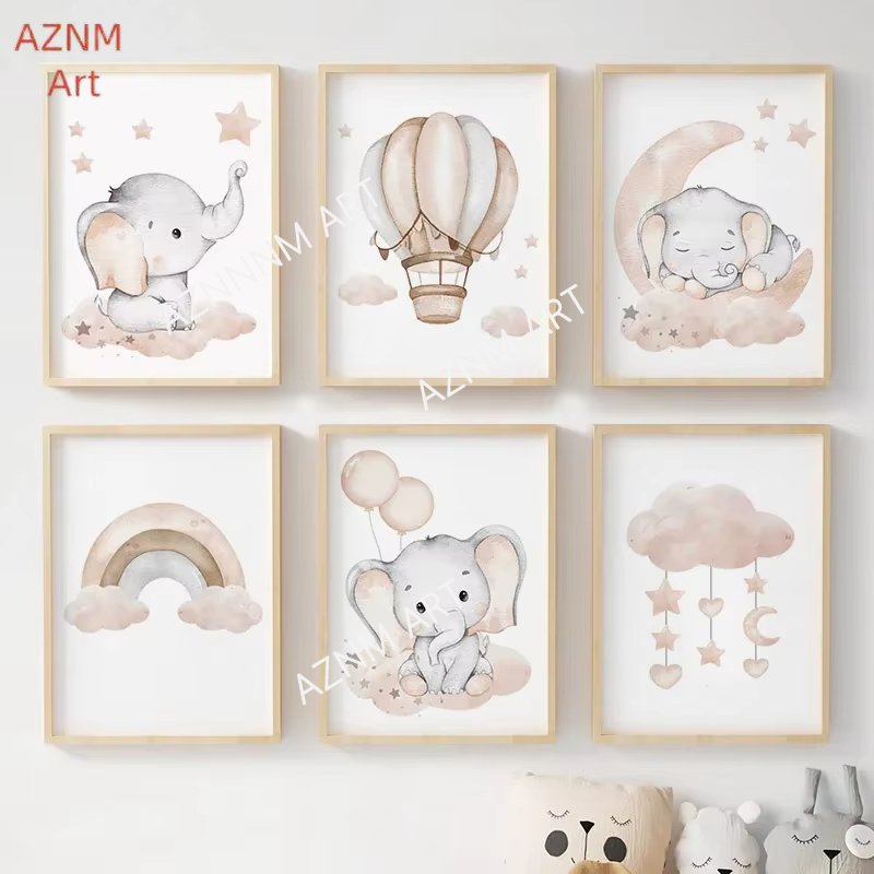 Elefanten-Ballon, Regenbogen,  – Baby Nursery Art Bewertung und Preis