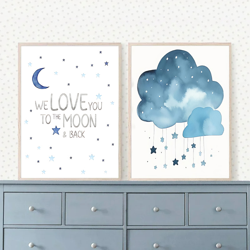 Blauer Mond und Sterne, Baby-N – Baby Nursery Images Bewertung und Preis