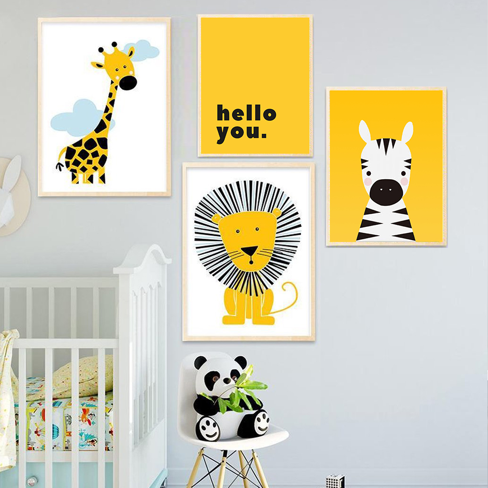 Cartoon Tier Poster Gelb Lion  – Baby Nursery Yellow Walls Bewertung und Preis