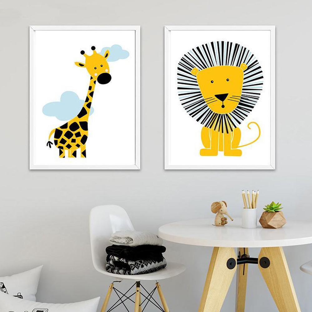 Cartoon Tier Poster Gelb Lion  – Baby Nursery Yellow Walls Bewertung und Preis
