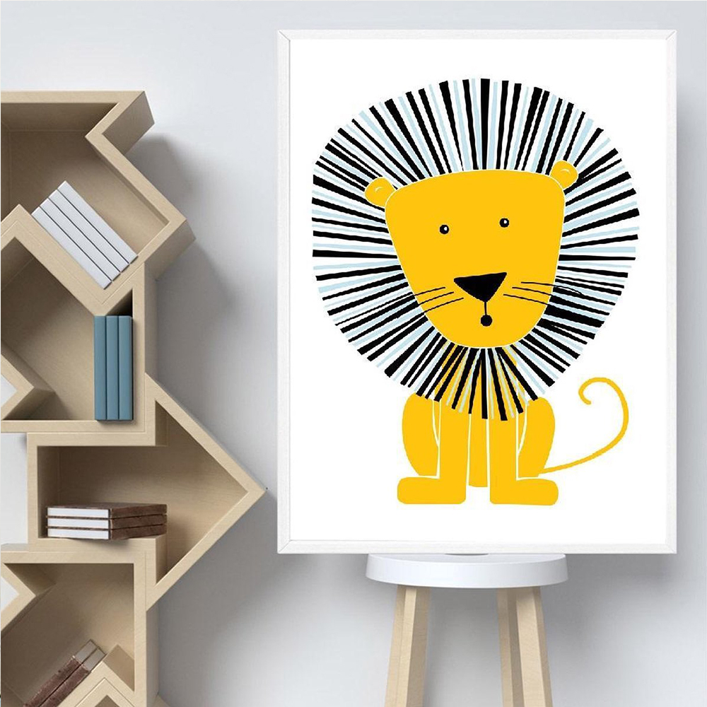 Cartoon Tier Poster Gelb Lion  – Baby Nursery Yellow Walls Bewertung und Preis