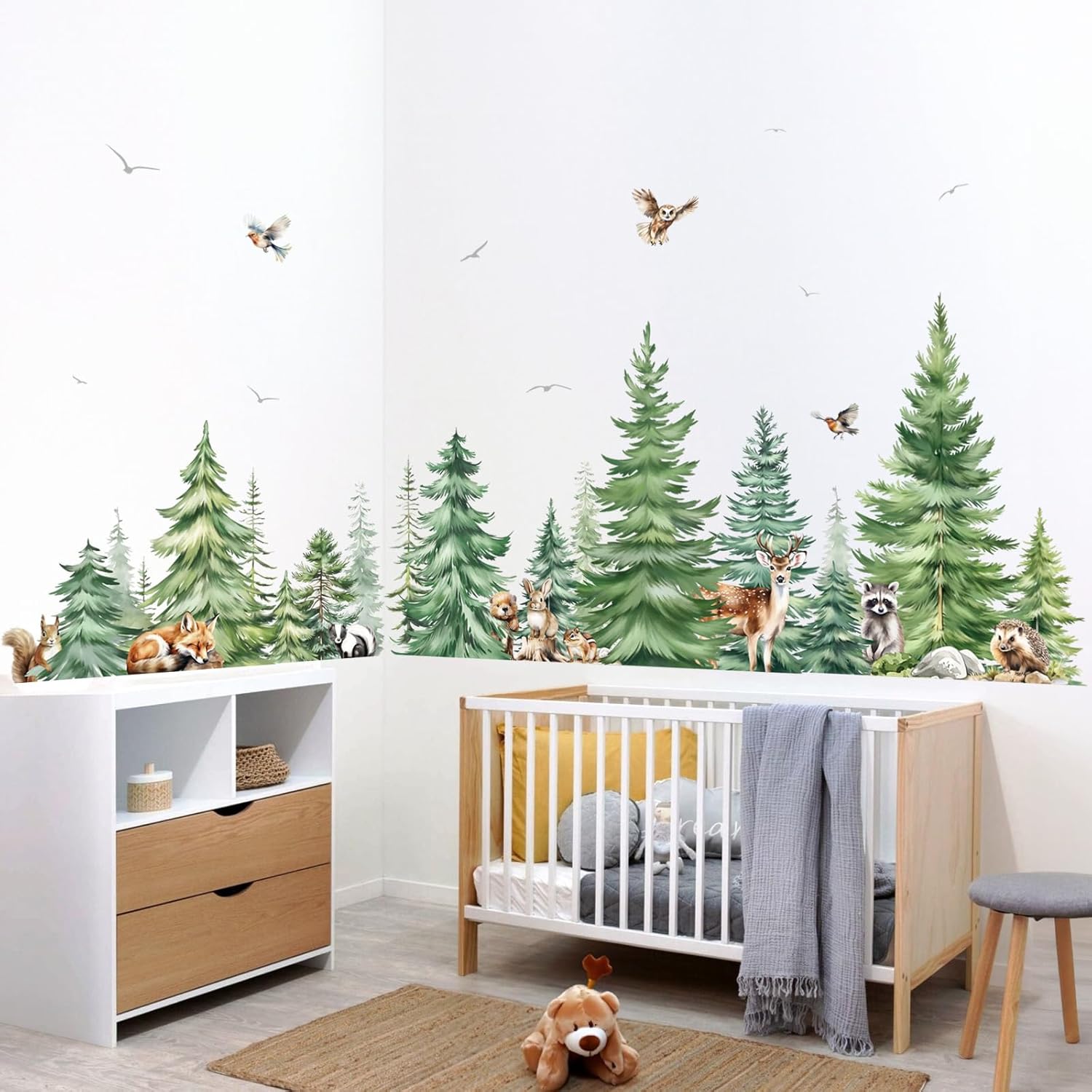 Große Aquarell Kiefer Tiere Wa – Baby Nursery Tree Bewertung und Preis