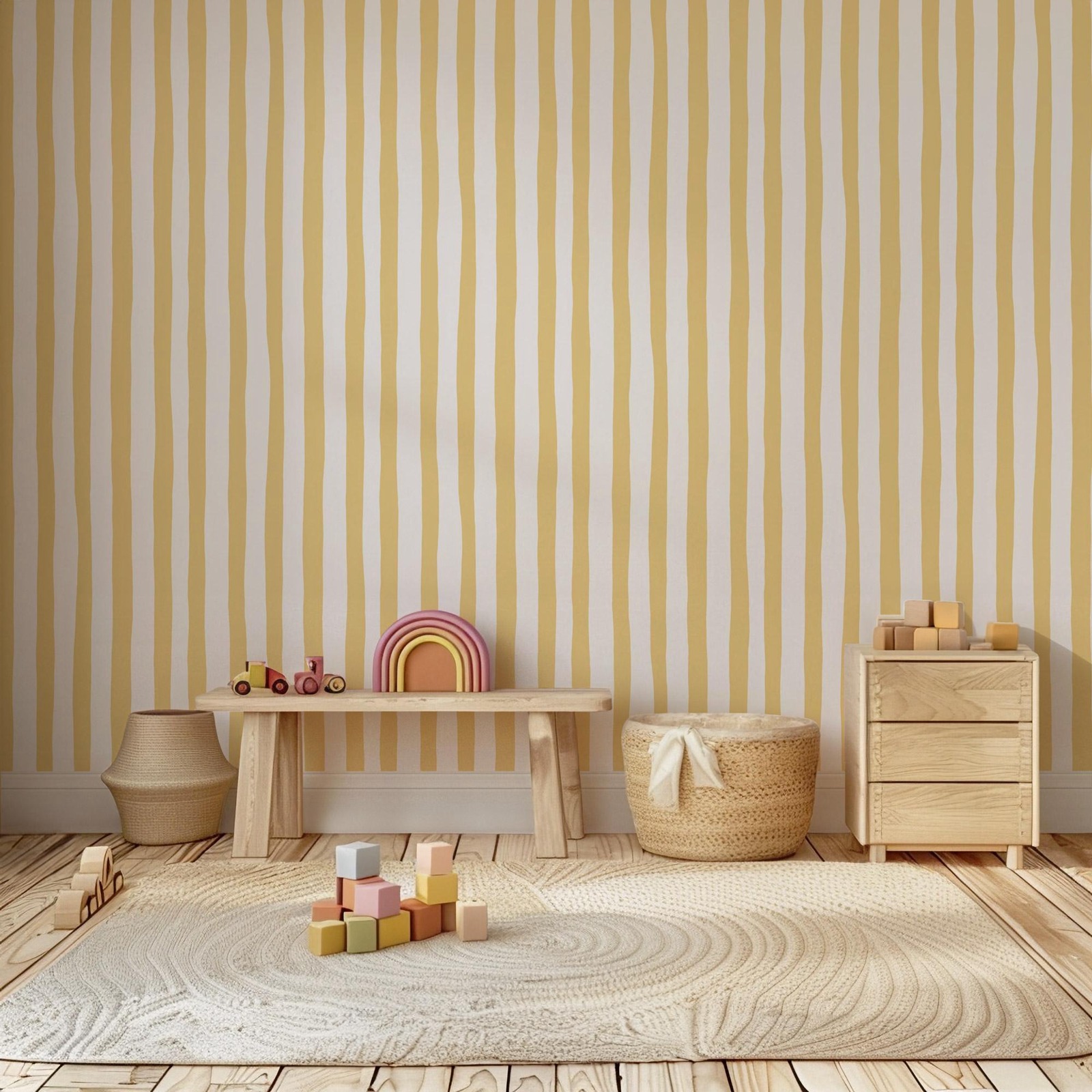 Sunshine Yellow Wobbly Stripes – Baby Nursery Yellow Walls Bewertung und Preis