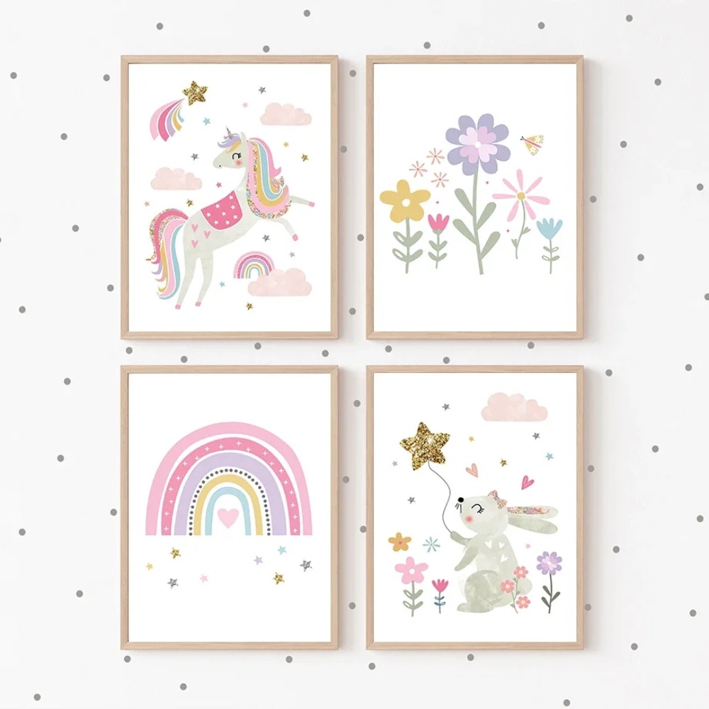 Rosa Einhorn Kaninchen Regenbo – Baby Nursery Art Bewertung und Preis