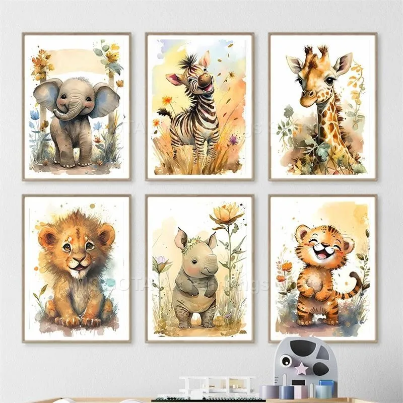 Aquarell Löwe Giraffe Tiger El – Baby Zebra Nursery Bewertung und Preis