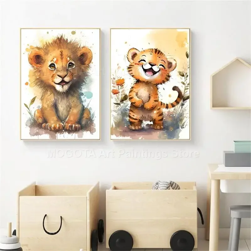 Aquarell Löwe Giraffe Tiger El – Baby Zebra Nursery Bewertung und Preis