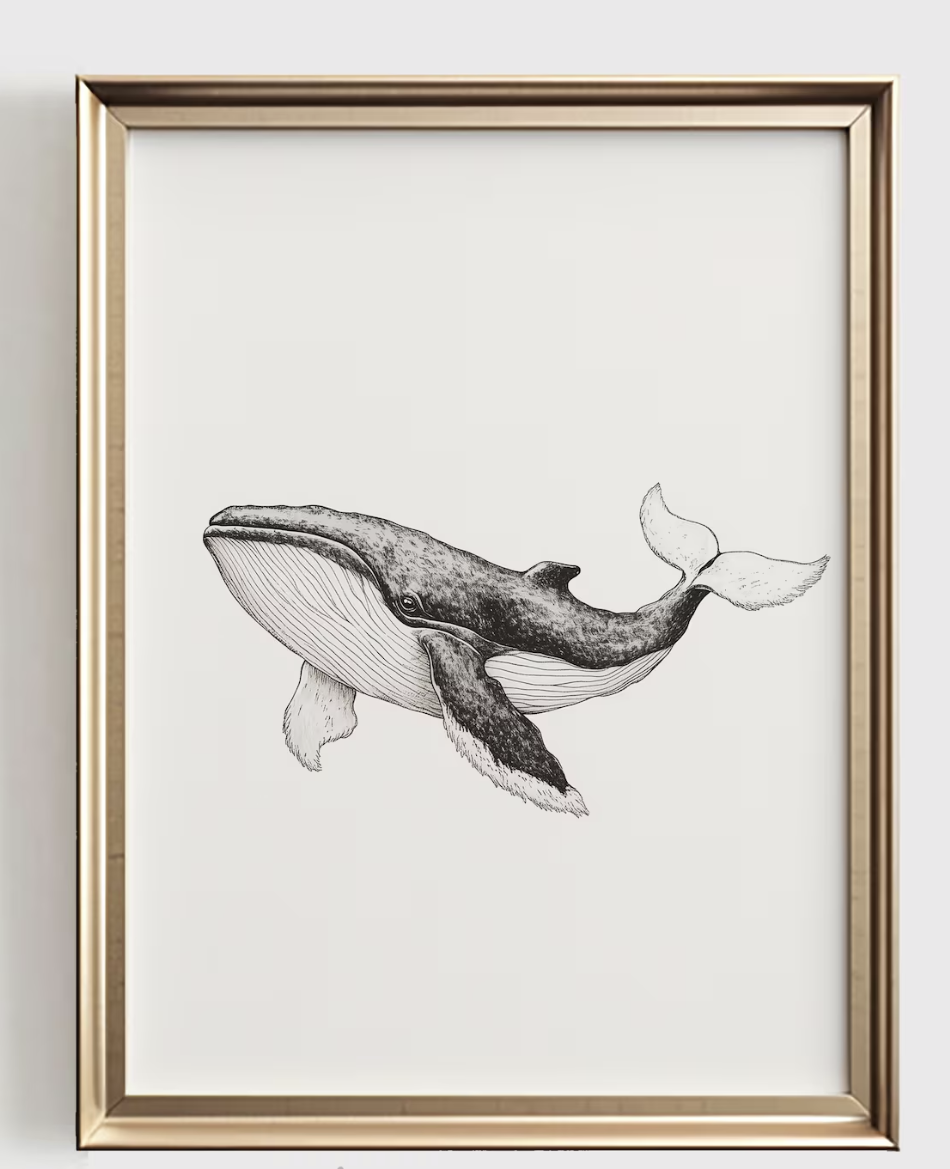 Wal-Linienkunstdruck, minimali – Baby Nursery Art Bewertung und Preis