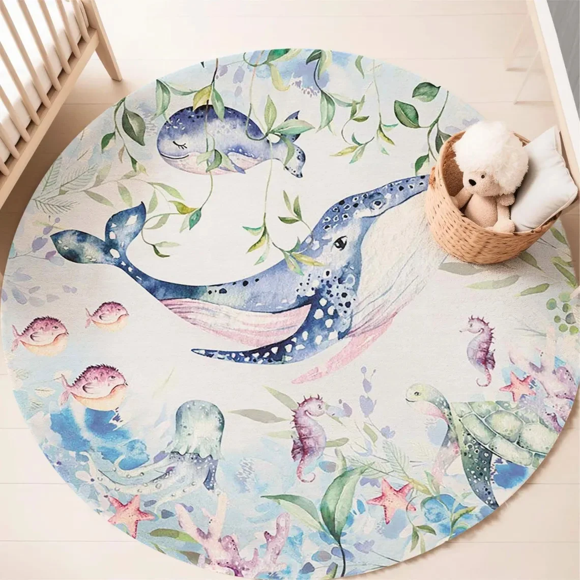 Blauer runder Teppich mit Meer – Baby Nursery Rug Bewertung und Preis
